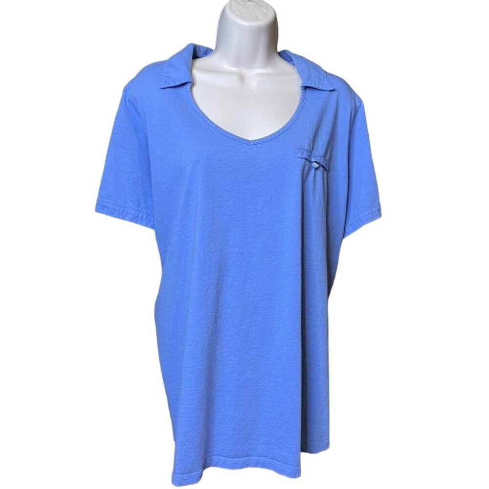 Lands End Womens Collared T Shirt  Blue Top Plus Size 3X Short Sleeve u